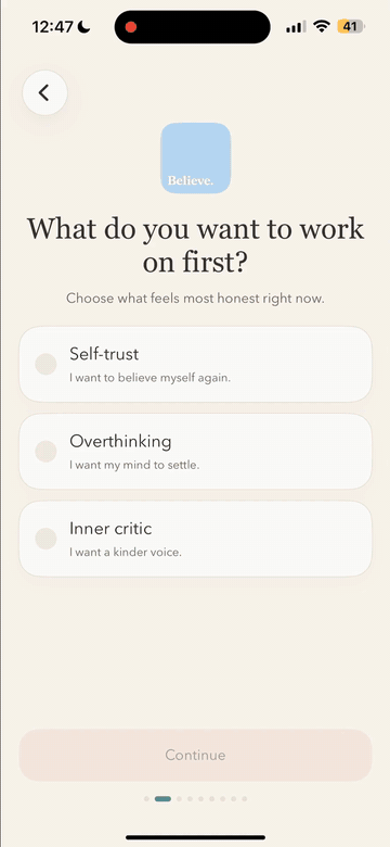Animated preview of the Believe app on iPhone