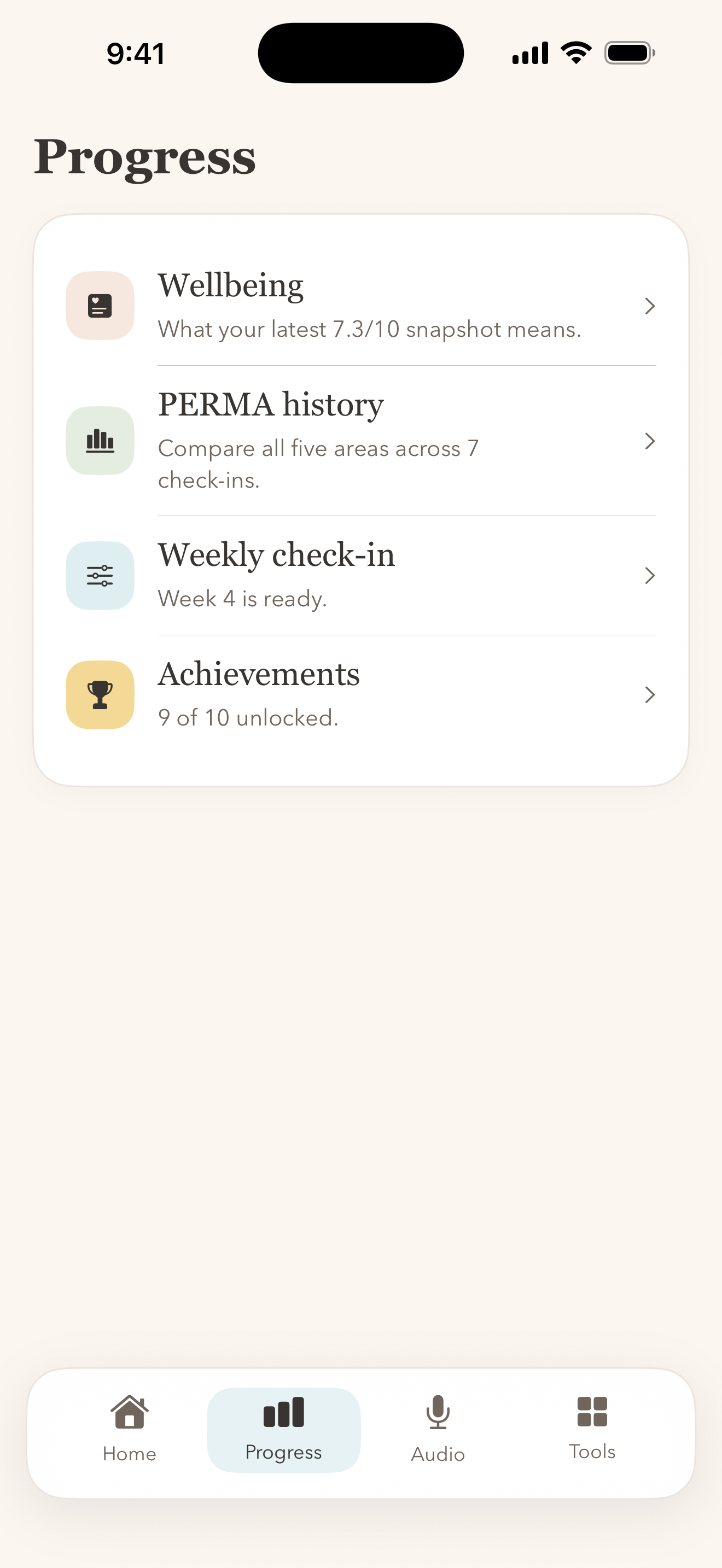 Believe Progress hub on iPhone
