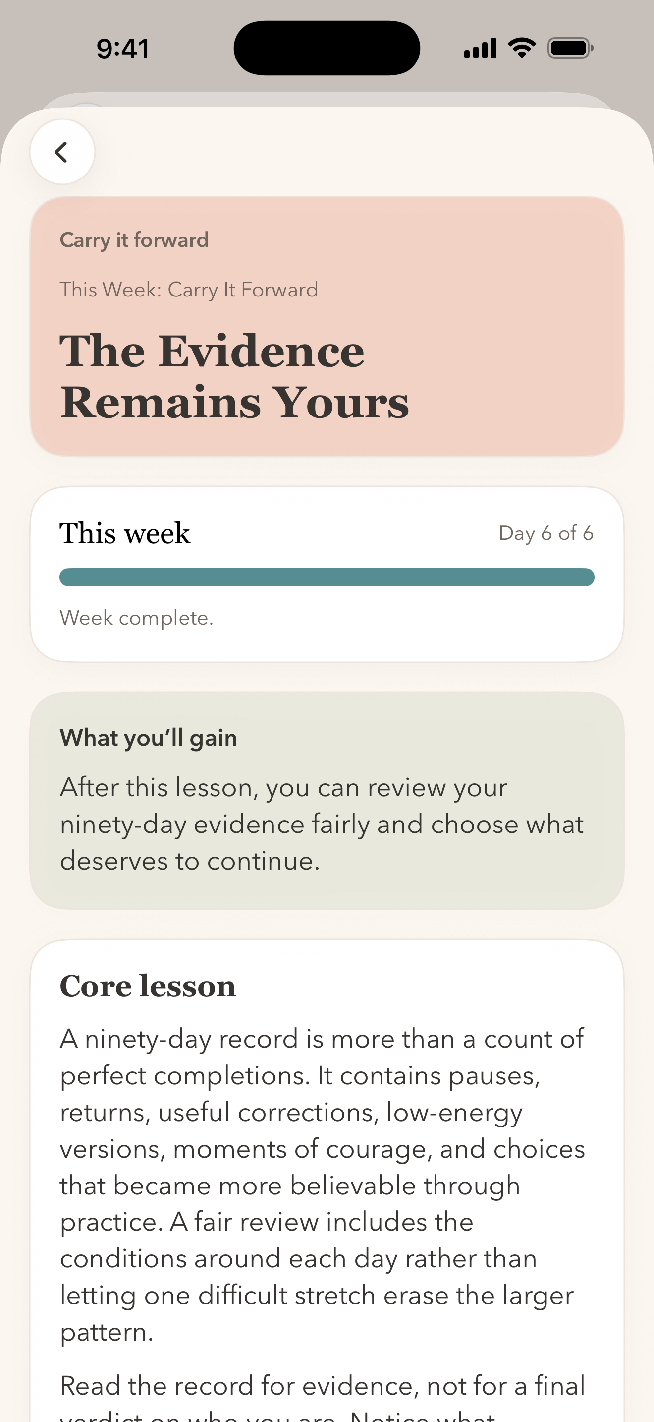 Top of the Believe Day 90 lesson on iPhone